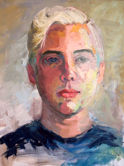 Portrait of a blond teenager with one side of the face unfinished