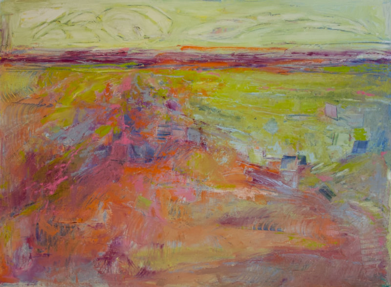 Abstract multi-colored landscape in oil and cold wax 